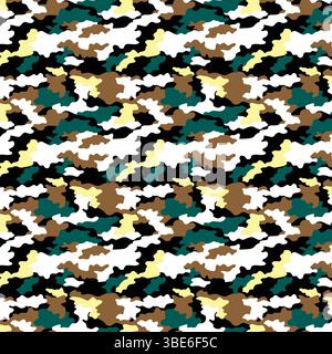 Abstract camouflage pattern design in teal green brown white and black Stock Vector