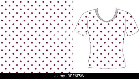Polka dot t shirt design template maroon and white small dots Stock Vector