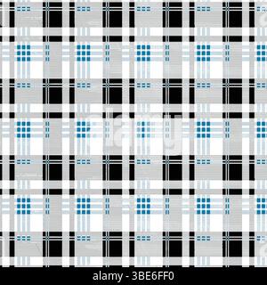 Black white gray and teal plaid pattern seamless texture repeat Stock Vector