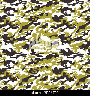 Abstract olive green black and white camouflage pattern seamless repeat texture Stock Vector
