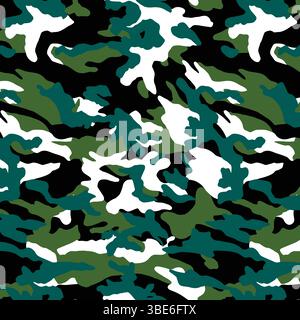 Abstract seamless camouflage pattern in green white and black Stock Vector