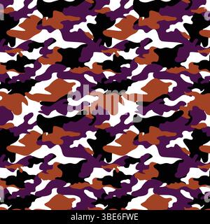 Abstract purple orange and black camouflage pattern seamless repeat design Stock Vector