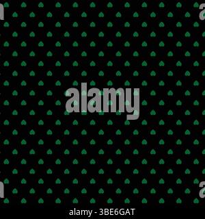 Repeating pattern of small green hearts on a black background seamless texture Stock Vector