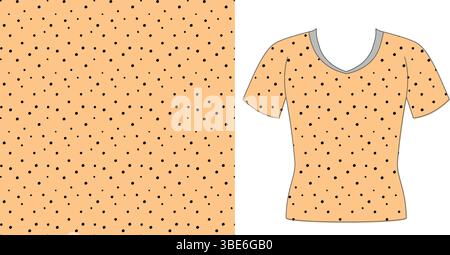 Peach colored t shirt design with small scattered dark brown cross pattern Stock Vector