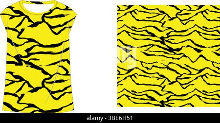 Abstract yellow and black tiger stripe pattern seamless repeat design Stock Vector