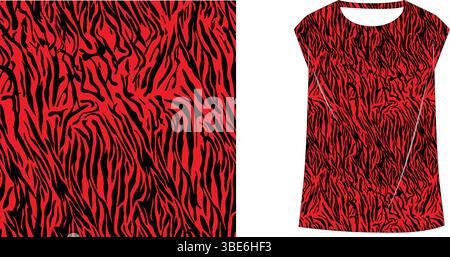 Abstract animal print textile design in red orange and purple hues Stock Vector