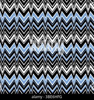 Abstract geometric chevron pattern in black white and blue shades seamless repeat textile design Stock Vector