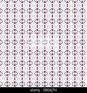 Repetitive geometric floral pattern in burgundy pink and teal on white background Stock Vector