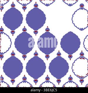 Intricate damask pattern in blue and burgundy on white background seamless repeat textile design Stock Vector