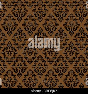 Dark brown and black damask pattern seamless texture background wallpaper Stock Vector