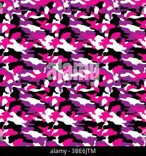 Abstract pink purple and black camouflage pattern seamless repeat design Stock Vector