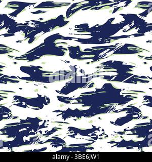 Abstract navy blue and white brush stroke seamless pattern design Stock Vector