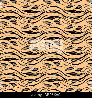 Abstract wavy tiger stripe pattern in peach and gray tones seamless repeat design Stock Vector