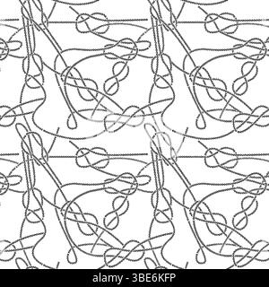 Abstract seamless pattern of intertwined knots and lines in gray on white background Stock Vector