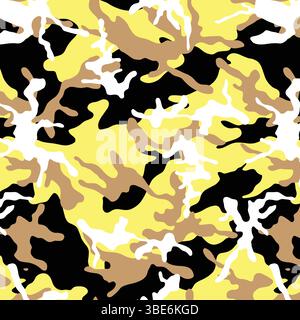 Abstract yellow brown white and black camouflage pattern seamless repeat texture Stock Vector