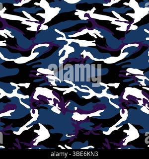Abstract navy blue white purple camouflage pattern seamless repeat design Stock Vector
