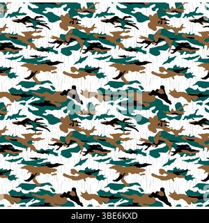 Abstract camouflage pattern in teal brown and white seamless repeat design for fabric or wallpaper Stock Vector