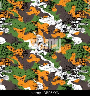 Abstract distressed camo pattern in green orange brown and white Stock Vector