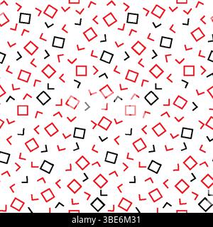 Abstract geometric pattern with red and black squares and angular shapes on white background Stock Vector