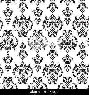 Elegant black and white damask pattern seamless repeat texture for design projects Stock Vector