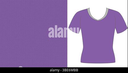 Purple v neck t shirt design template with fabric texture sample Stock Vector