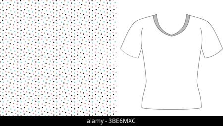 Multicolored tiny dot pattern on a womens v neck t shirt design mockup Stock Vector