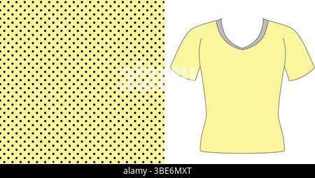 Pastel yellow t shirt design with small black polka dots pattern Stock Vector