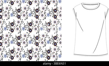 Floral pattern design for sleeveless women s t shirt apparel textile print Stock Vector