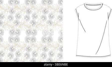 Floral dandelion print womens sleeveless t shirt design mockup Stock Vector