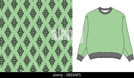 Denim mini skirt design featuring a blue and orange geometric pattern Stock Vector
