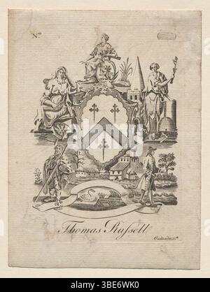 Joseph Callender (American, 1751-1821) - Bookplate, Coat of Arms with ...