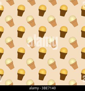 Seamless summer pattern with illustration of ice cream waffle cups in calm, soft tones on a beige background. For Summertime, food, dessert, refreshin Stock Vector