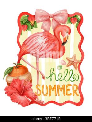 Summer Creative Poster with Pink Flamingo. Card of Invitation ...