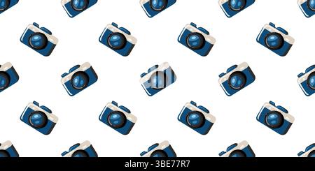Seamless pattern with vintage photo cameras on white background. Cartoon travel photography illustration Stock Vector