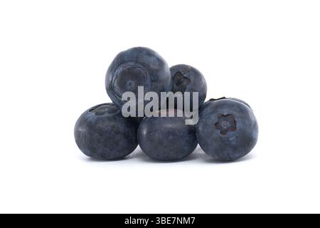 Close-up photograph of fresh blueberries, showcasing their vibrant color and texture, isolated against a white background. Stock Photo