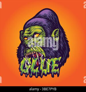 Cartoon Gorilla Illustration With Dripping Text Glue vector illustrations for your work logo, merchandise t-shirt, stickers and label designs, poster, Stock Vector