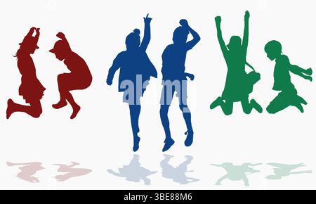 Silhouettes of Jumping Children Stock Vector