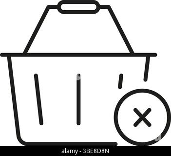 Shopping Basket With Cancel Icon. Remove From Cart, Cancel Purchase, And E-Commerce Transaction Reversal Outline Symbol. Online Shopping Management Stock Vector
