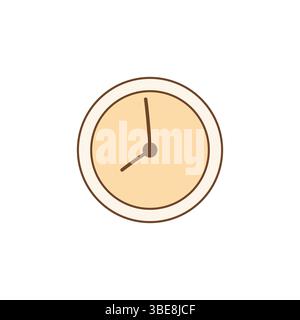 Flat cartoon illustration of a round beige wall clock with no numbers, showing time around 7 00. Stock Vector