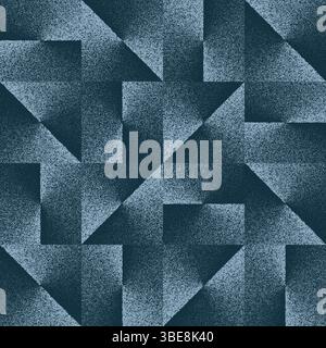 Blue noise grain stipple texture pattern of geometric shapes mosaic, vector background. Abstract seamless pattern of stipple dot or noise grain texture with geometric triangles or square pattern Stock Vector