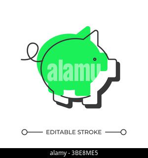Pig bank offset shadow line icon Stock Vector