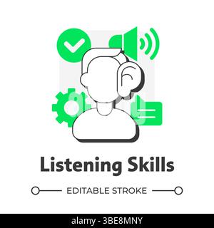 Listening skills flat outline concept icon Stock Vector