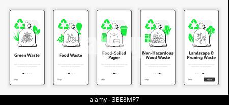 Organic waste types mobile onboarding screen Stock Vector