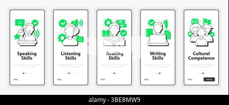 Language learning competences mobile onboarding screen Stock Vector