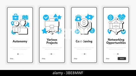 Being digital nomad pros mobile onboarding screen Stock Vector