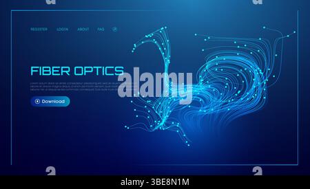 Fiber optic line light velocity abstract optical technology network design. High speed cables carry digital information through urban systems. Fluid Stock Vector
