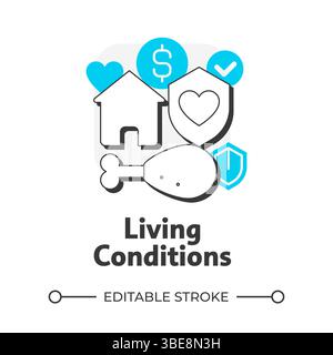 Living conditions flat outline concept icon Stock Vector