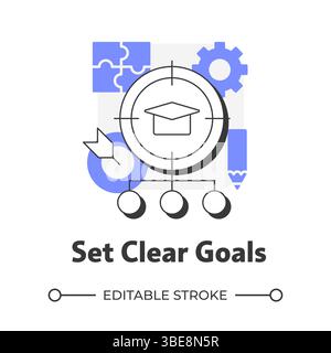 Set clear goals flat outline concept icon Stock Vector