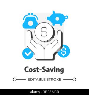 Cost saving flat outline concept icon Stock Vector