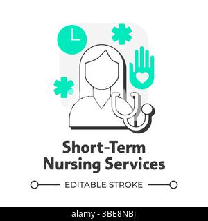 Short term nursing services flat outline concept icon Stock Vector